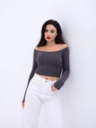42241 TRİKO KAYIK YAKA CROP-ANTRASİT resmi